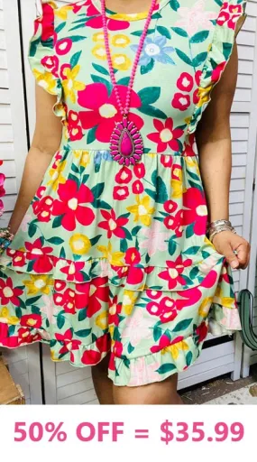 2X Spring Floral Ruffle Dress