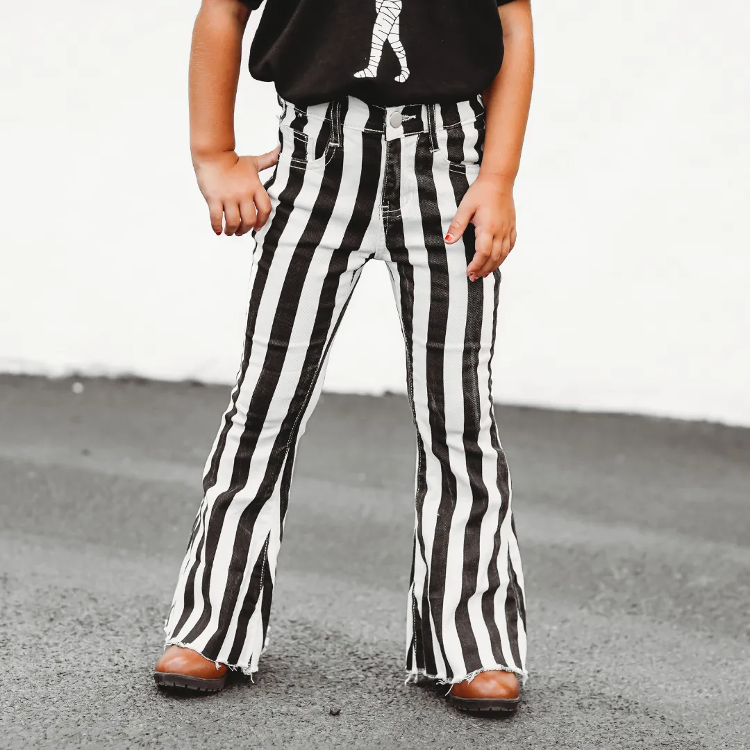 ALEXA STRIPED BELL BOTTOM JEANS | BLACK & WHITE STRIPES