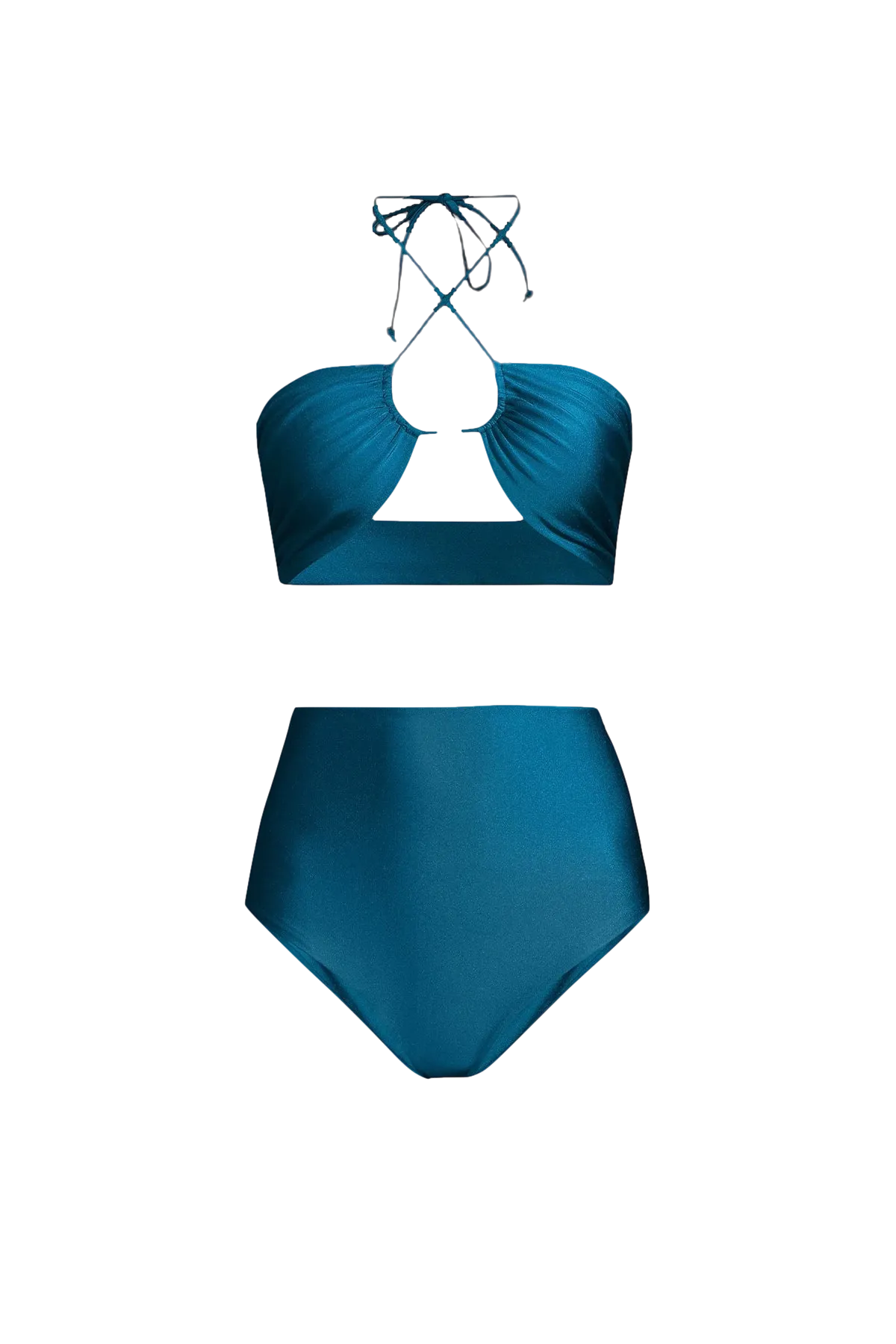 Bahia Bikini with High-Waisted Bottom in Turquoise - Top