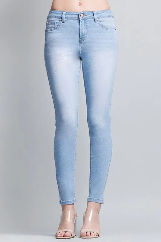 Basic Mid-Rise Ankle Cropped Denim Skinny Jeans - Light Blue