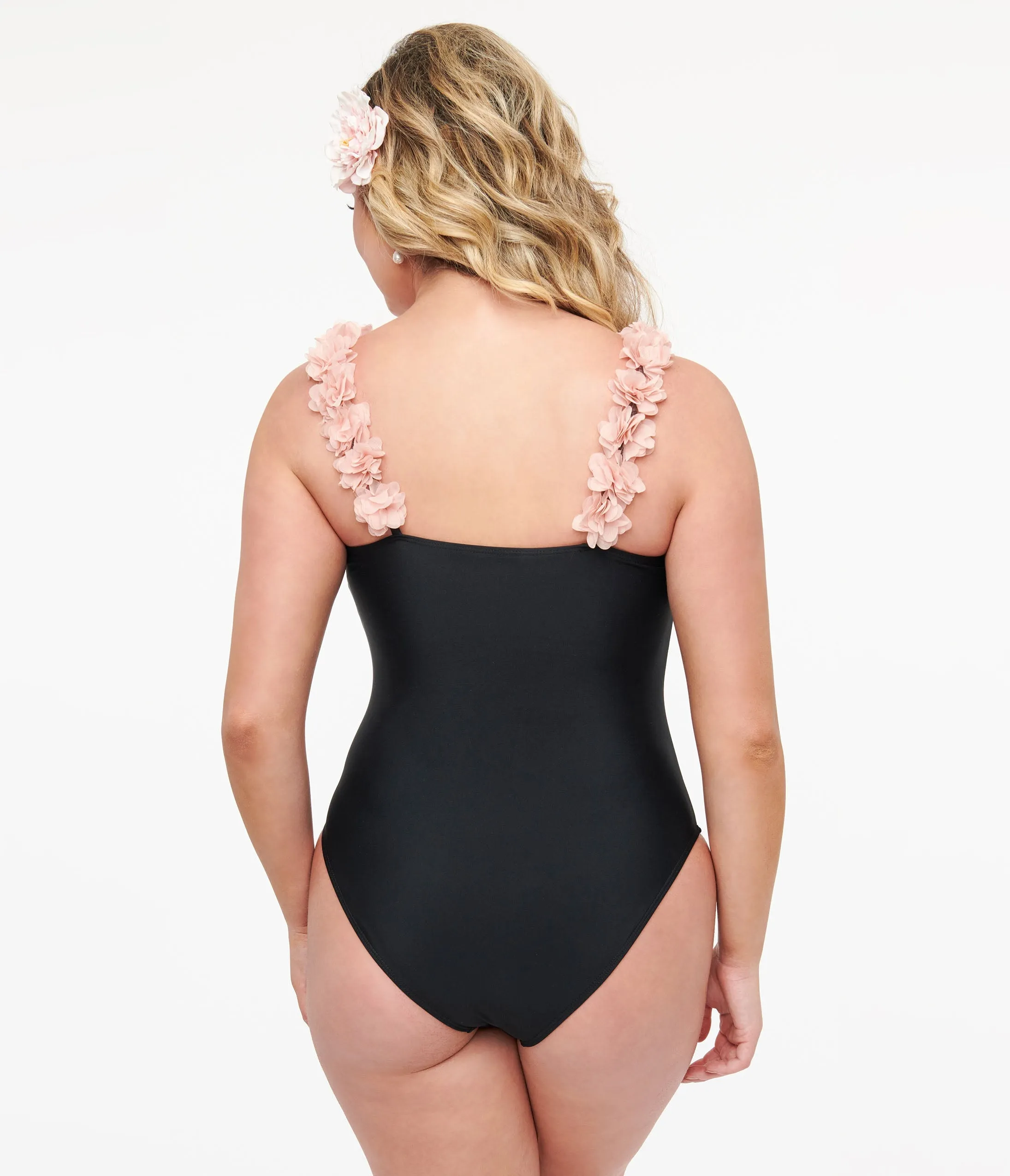 Black & Pink Flower One Piece Swimsuit