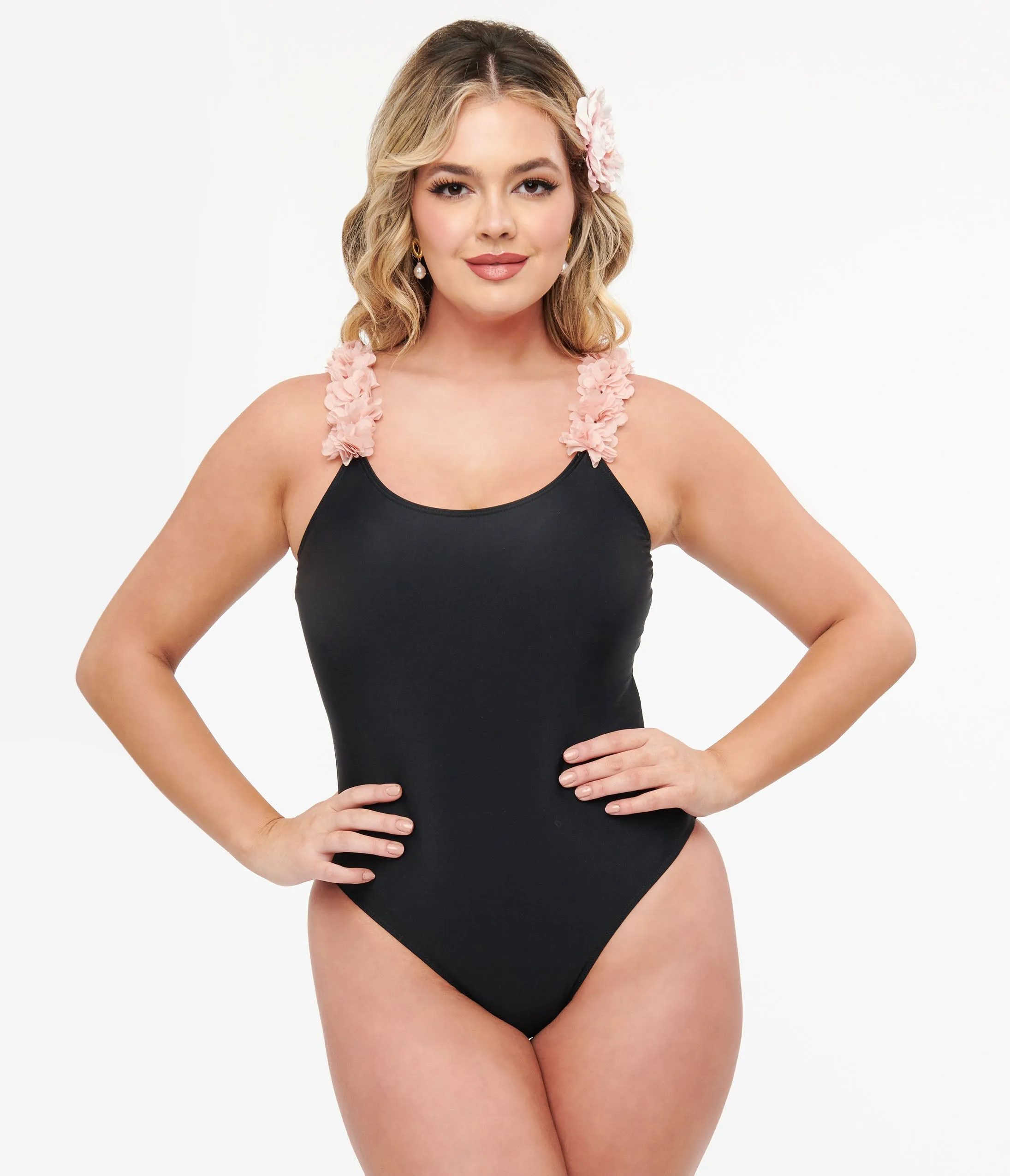 Black & Pink Flower One Piece Swimsuit