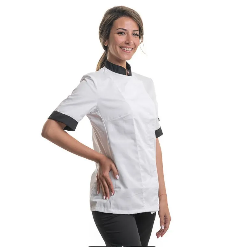 Black Collar and Short Sleeve Kitchen Coat - MANELLI
