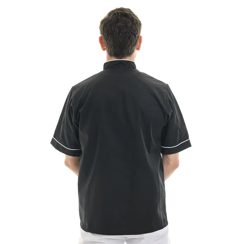 Black Short Sleeve or Long Sleeve Kitchen Coat with Long White Piping Harry- MANELLI