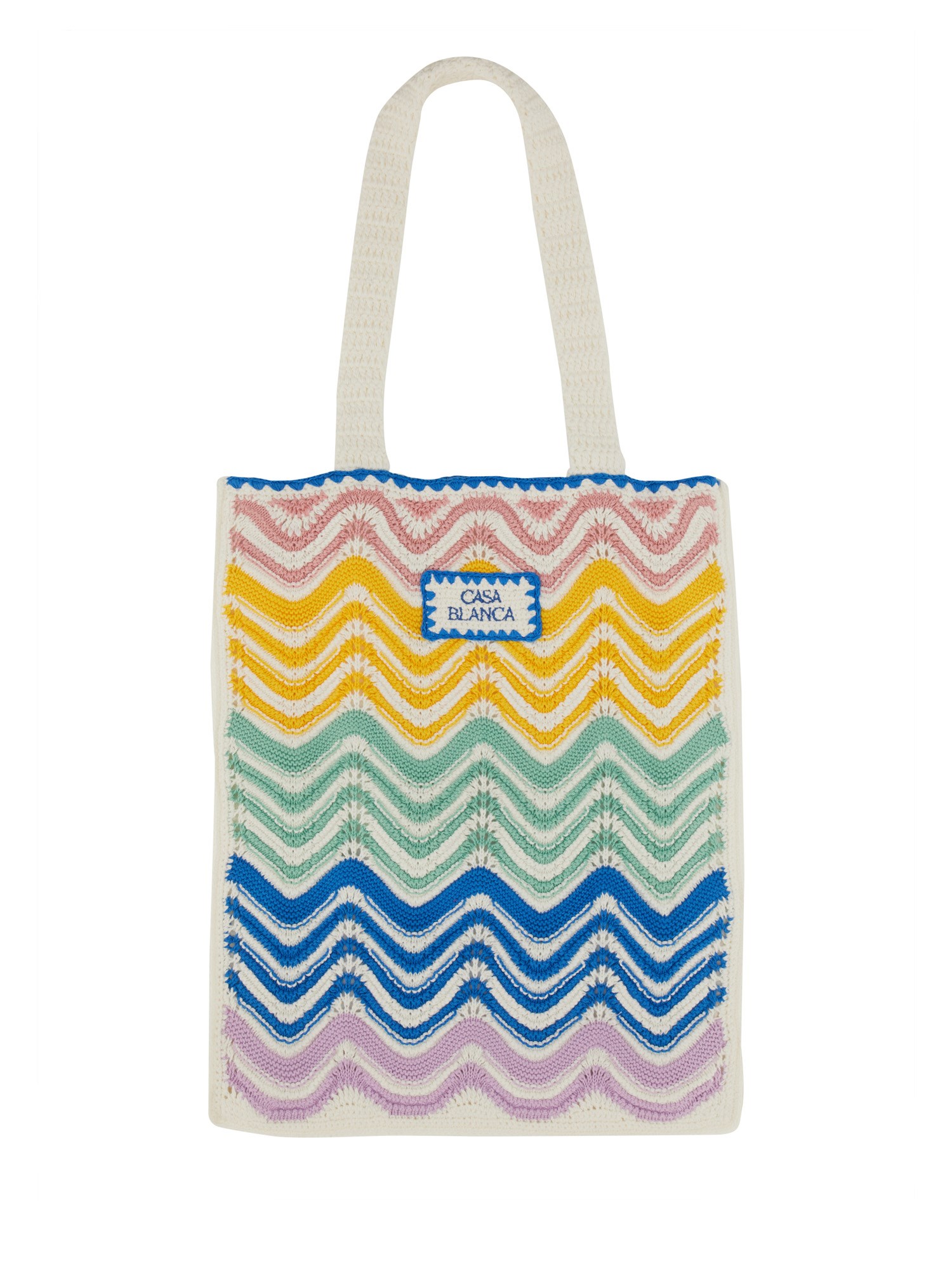 CASABLANCA    COTTON CROCHET WAVE TOTE BAG WITH LOGO