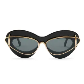 CATEYE DOUBLE FRAME SUNGLASSES - SHINY BLACK