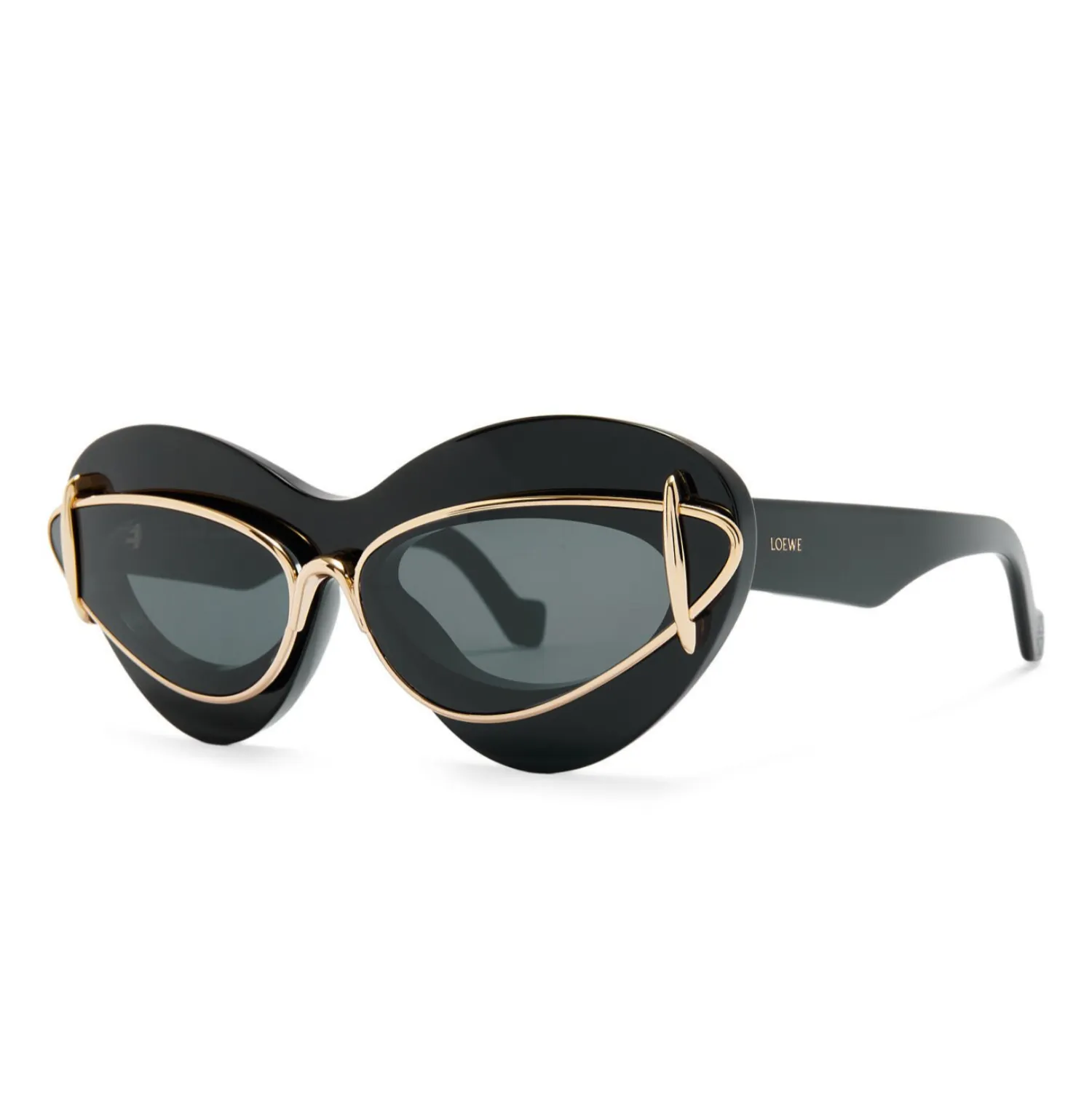 CATEYE DOUBLE FRAME SUNGLASSES - SHINY BLACK