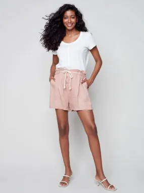 Charlie B Linen Paperbag Shorts  Nougat - C8009