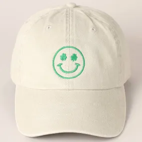 Clover Happy Face Embroidered Baseball Cap