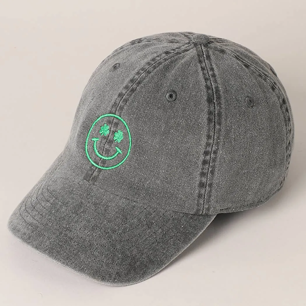 Clover Happy Face Embroidered Baseball Cap