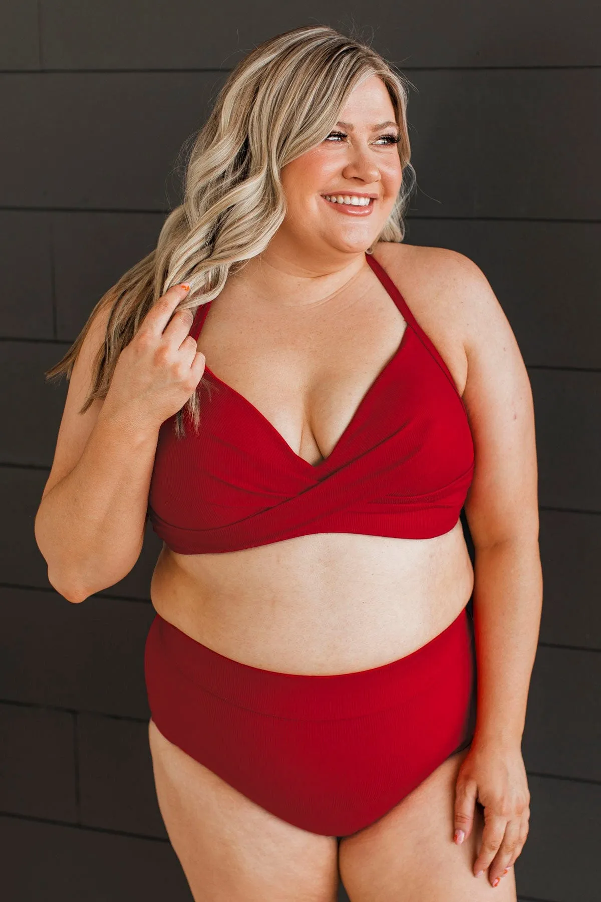 Coastal Vibes Criss-Cross Swim Top- Red