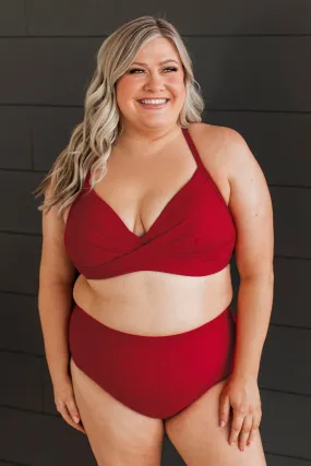 Coastal Vibes Criss-Cross Swim Top- Red