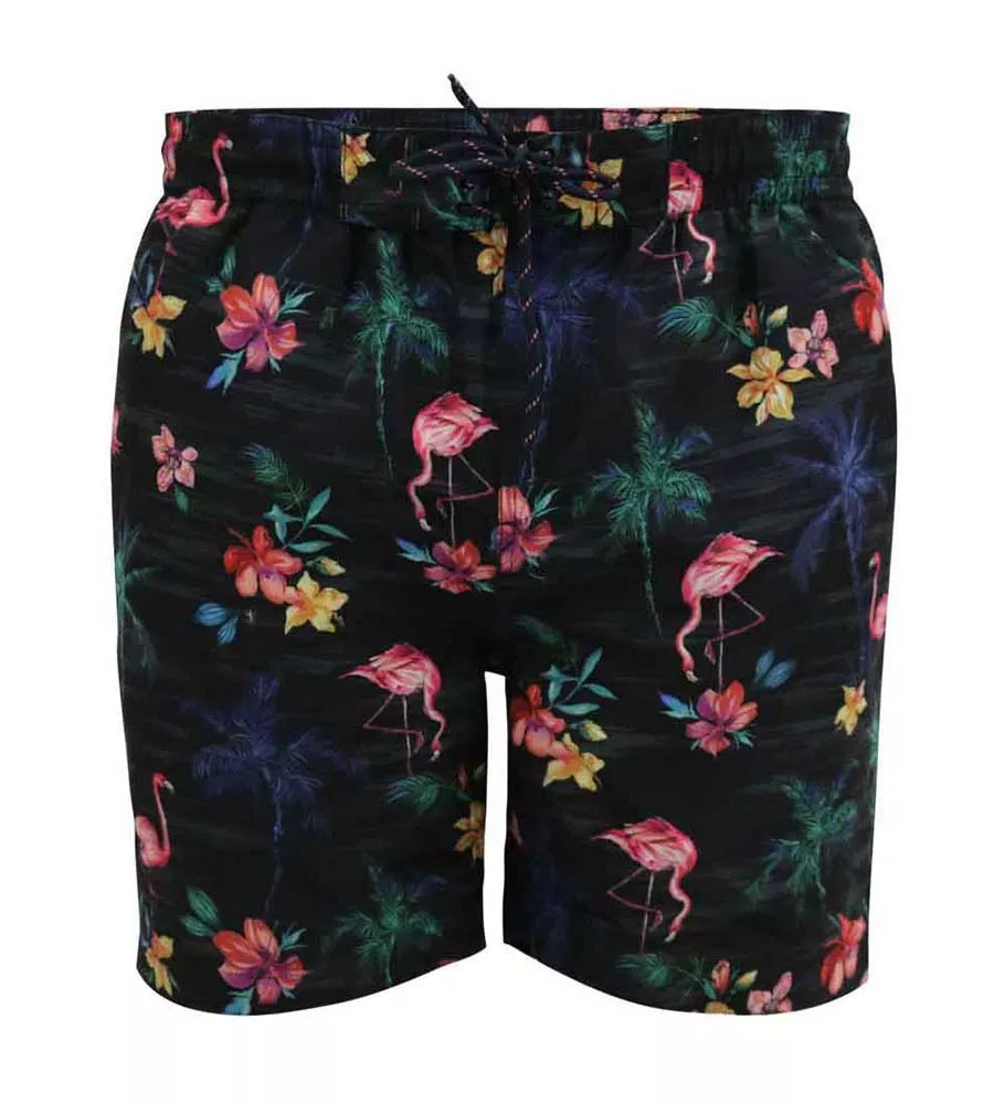 D555 Mens Printed Swim Shorts With Palm Tree and Flamingo Print (CAMPTON)