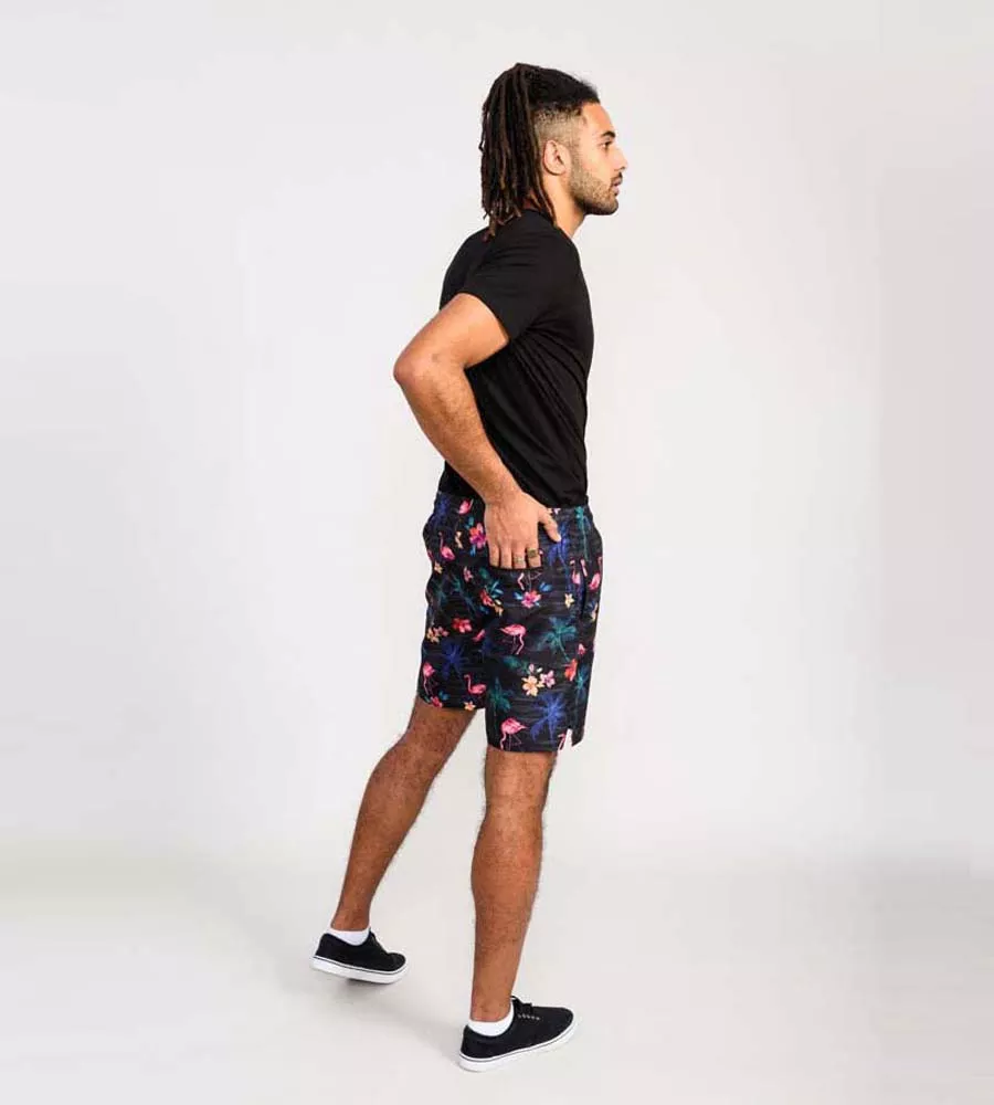 D555 Mens Printed Swim Shorts With Palm Tree and Flamingo Print (CAMPTON)