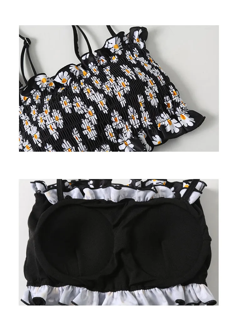 Daisy Print Ruffle Swimsuit Set