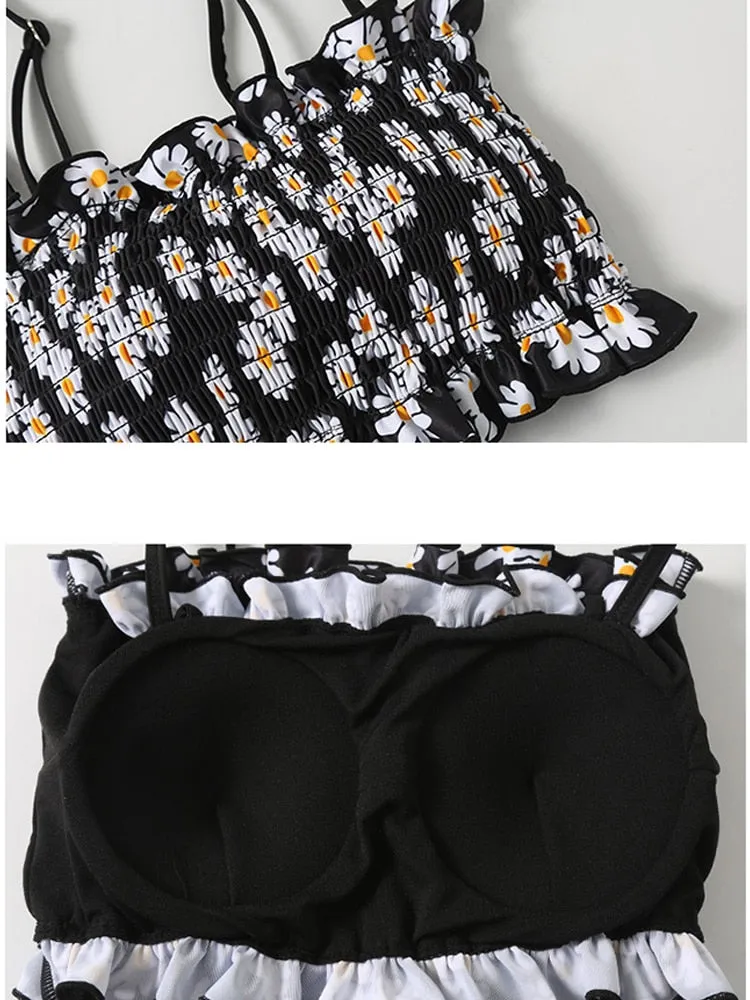 Daisy Print Ruffle Swimsuit Set