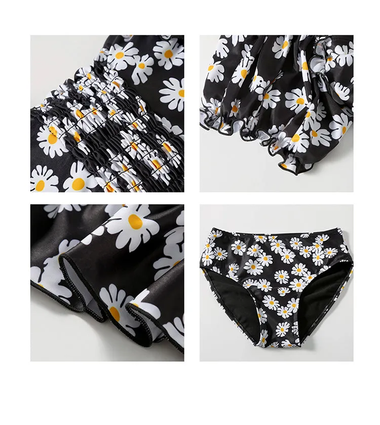 Daisy Print Ruffle Swimsuit Set