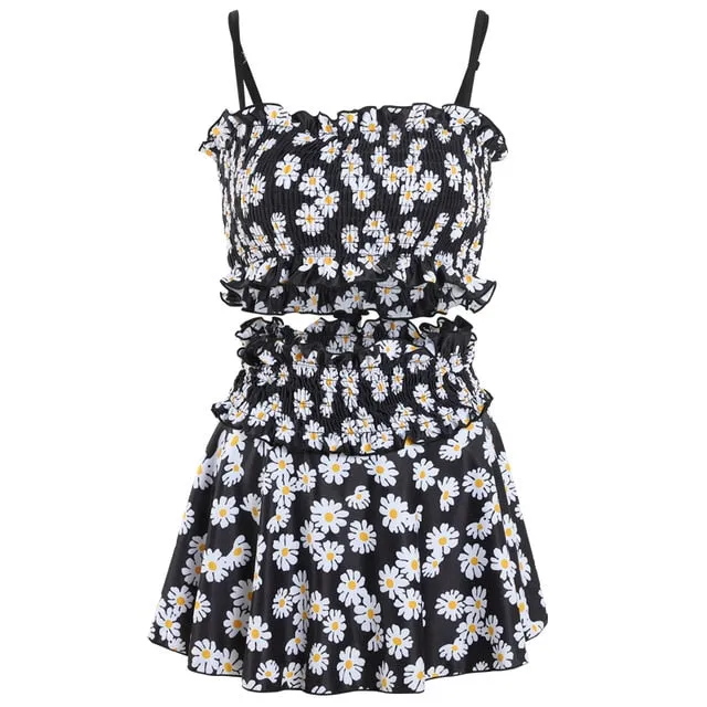 Daisy Print Ruffle Swimsuit Set