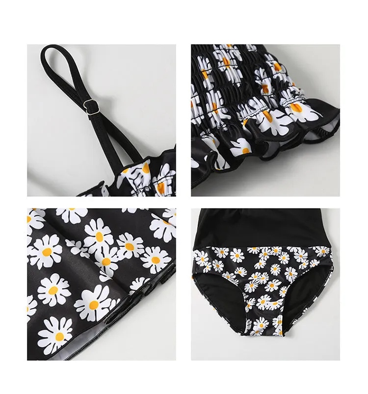 Daisy Print Ruffle Swimsuit Set