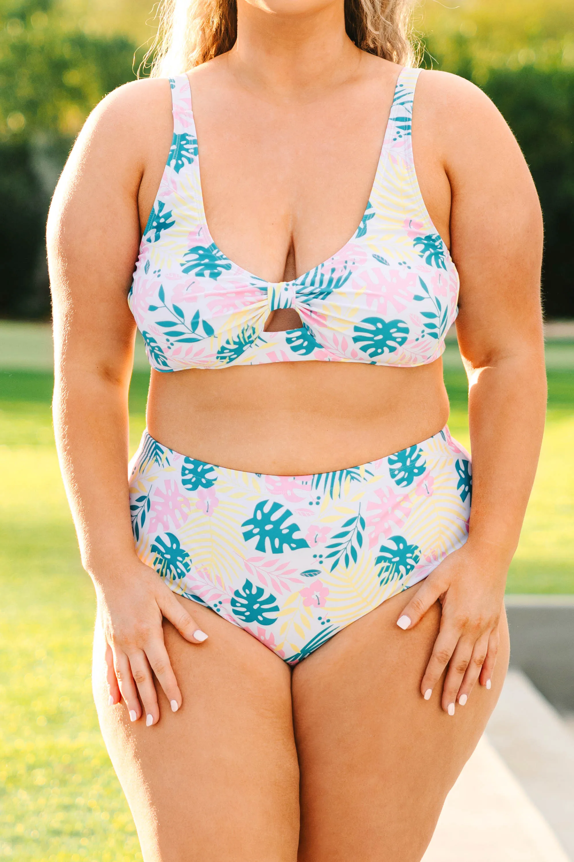 Dance Of The Palm Trees Swim Top, Pink Palm