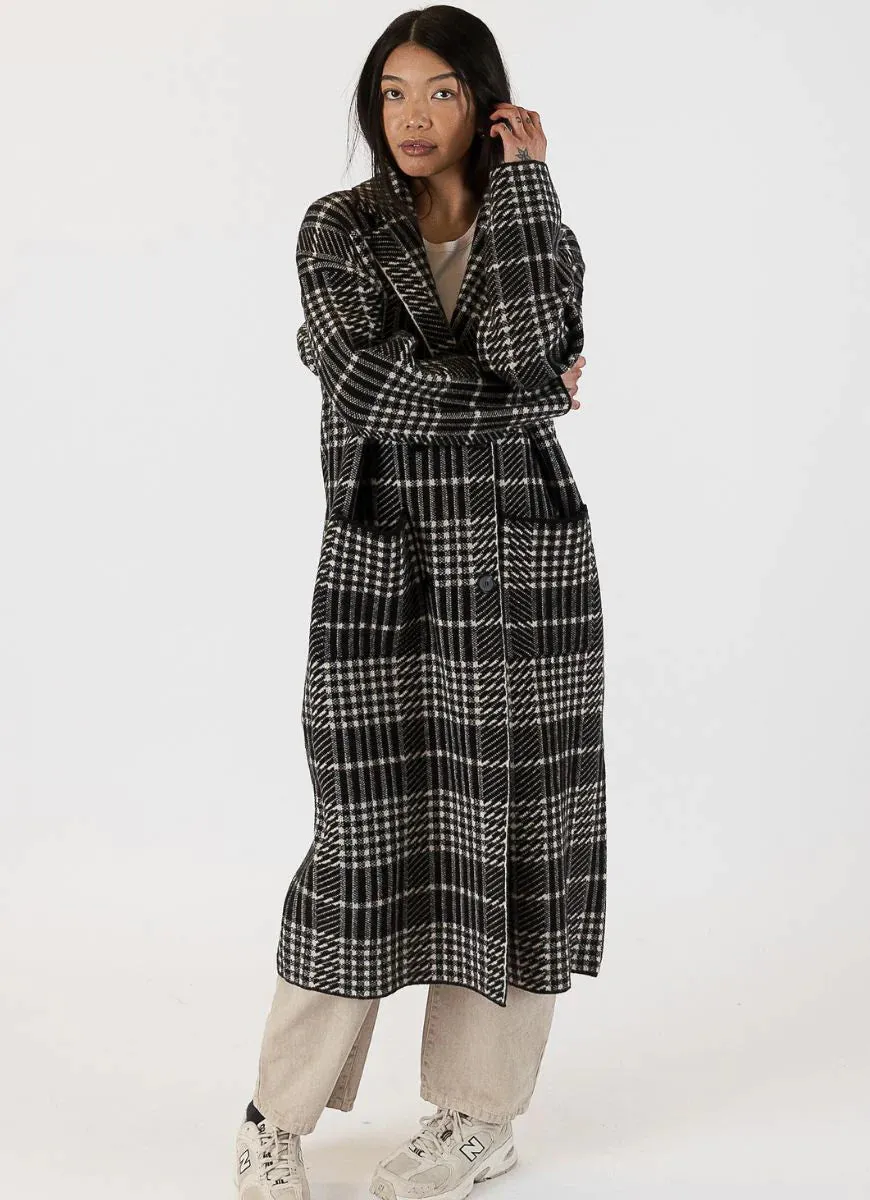 Double Breasted Plaid Long Coat