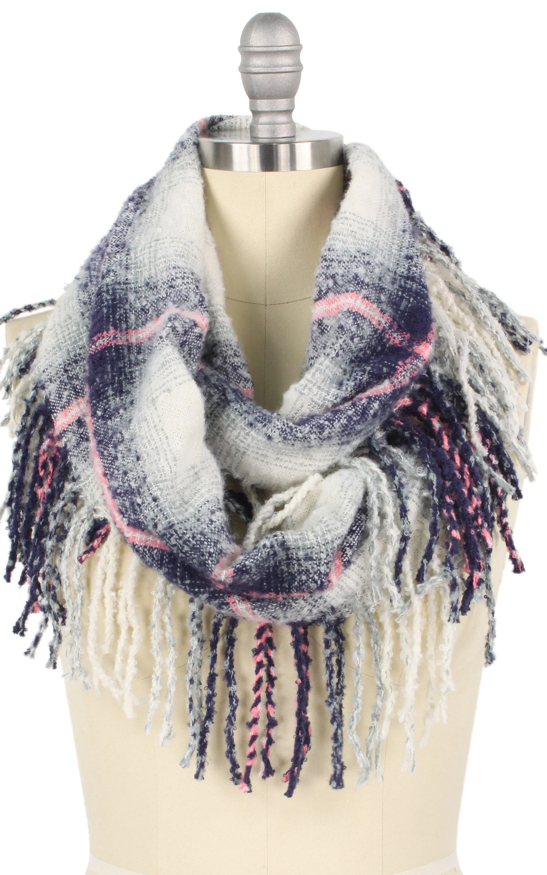 EAS9858 Plaid Infinity Scarf with Tassel