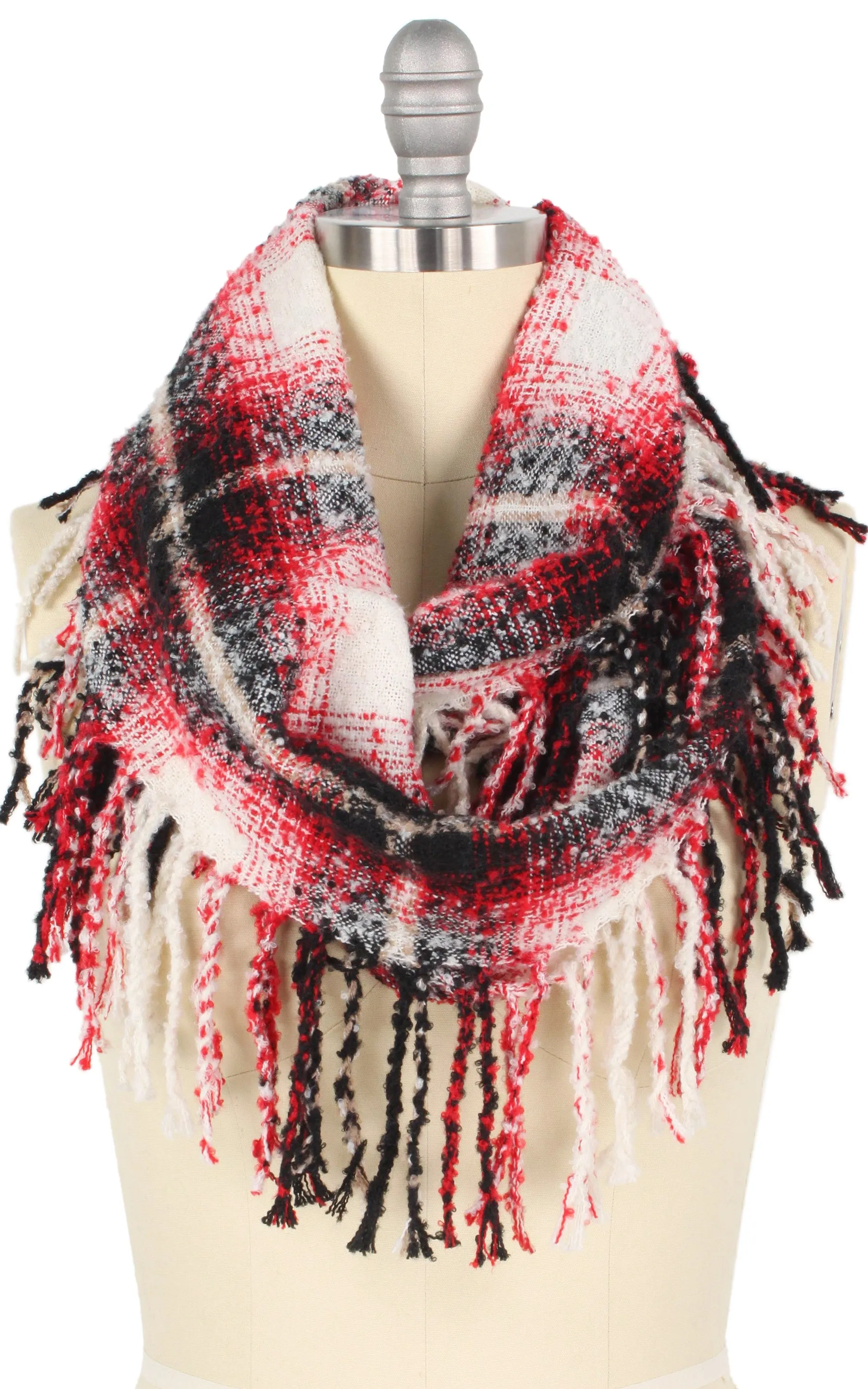 EAS9858 Plaid Infinity Scarf with Tassel