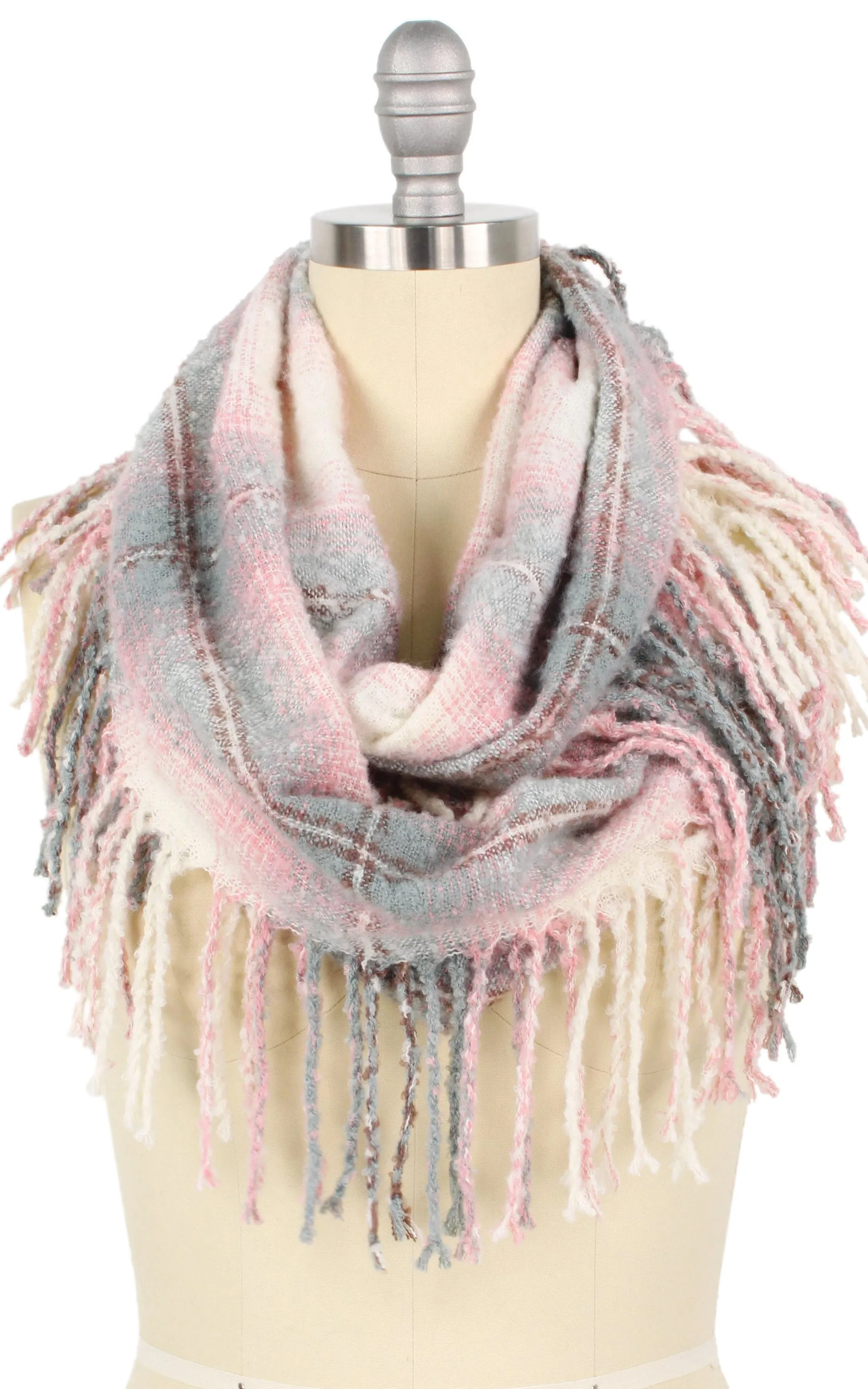 EAS9858 Plaid Infinity Scarf with Tassel