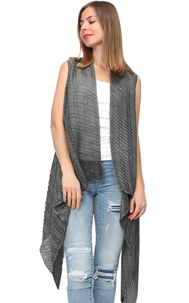 EAV9358 Pleated Sequins Deco Scarf Vest