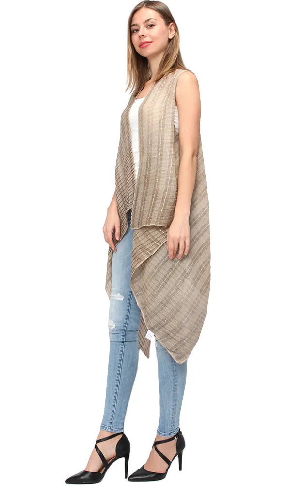 EAV9358 Pleated Sequins Deco Scarf Vest