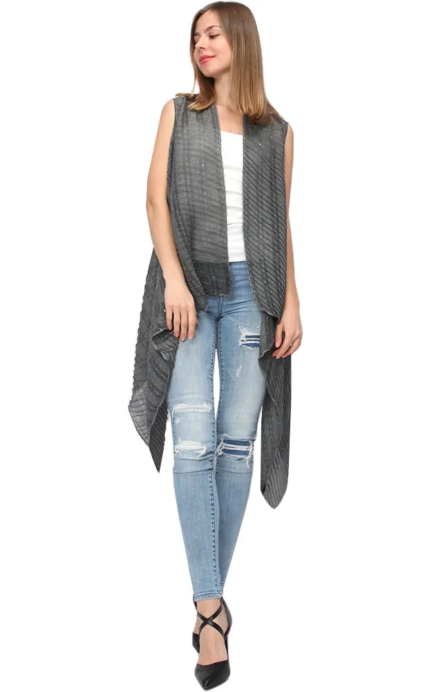 EAV9358 Pleated Sequins Deco Scarf Vest