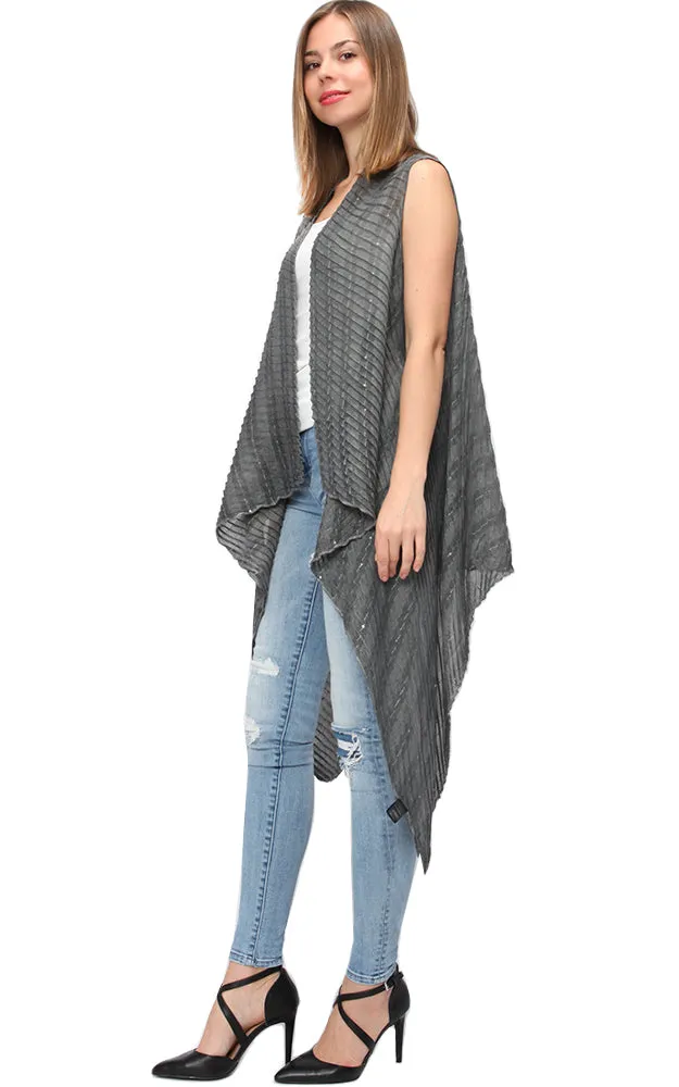 EAV9358 Pleated Sequins Deco Scarf Vest