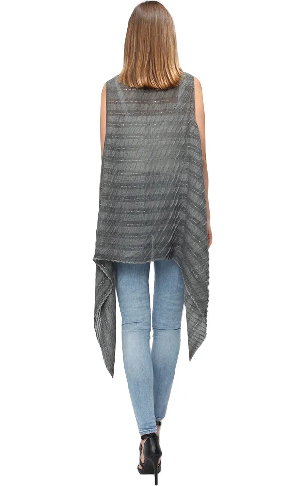 EAV9358 Pleated Sequins Deco Scarf Vest