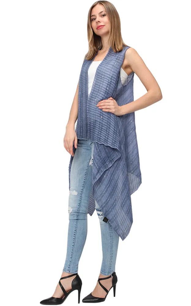 EAV9358 Pleated Sequins Deco Scarf Vest