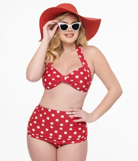 Esther Williams 1950s Red & White Polka Dot Bikini Set