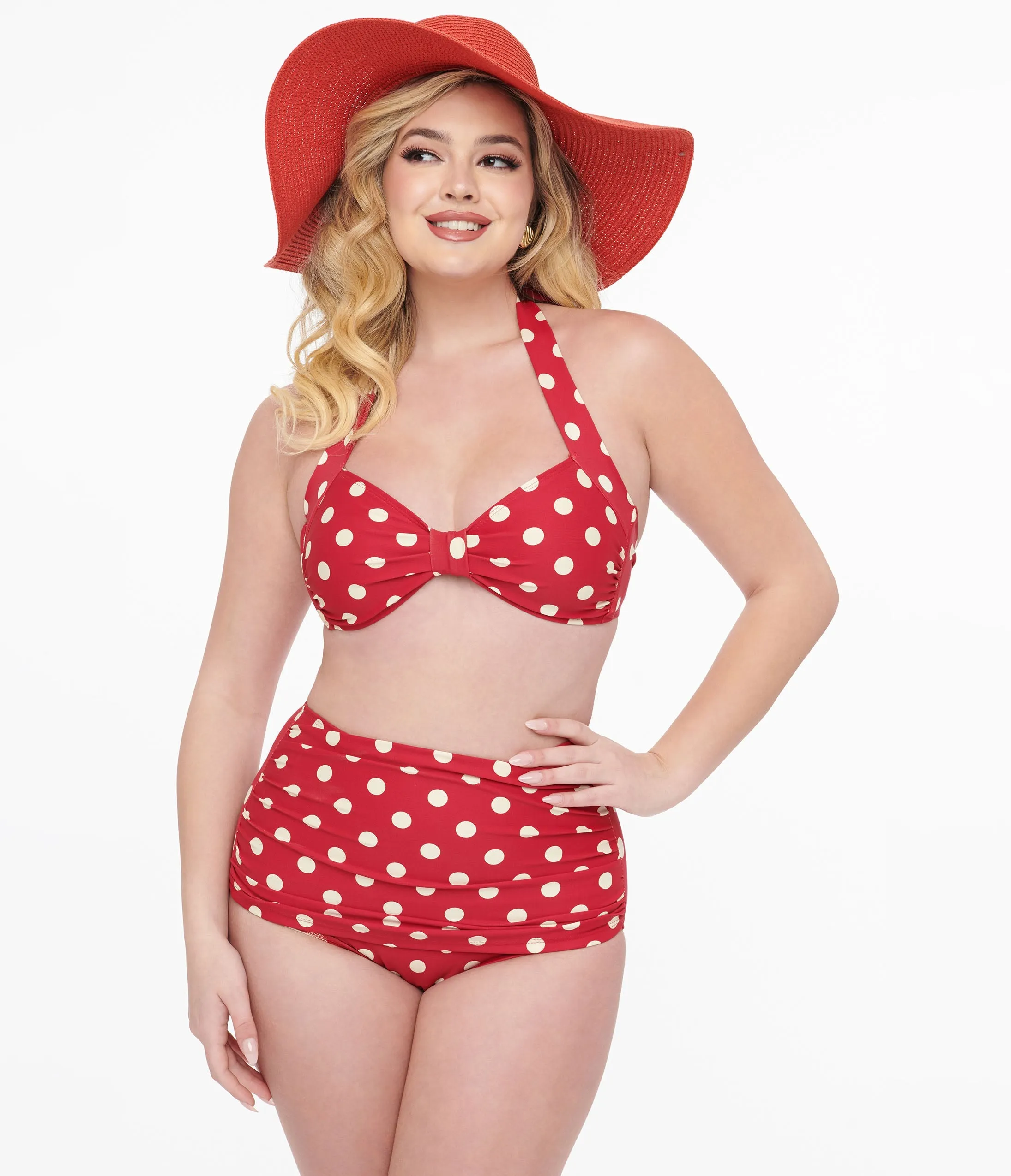 Esther Williams 1950s Red & White Polka Dot Bikini Set