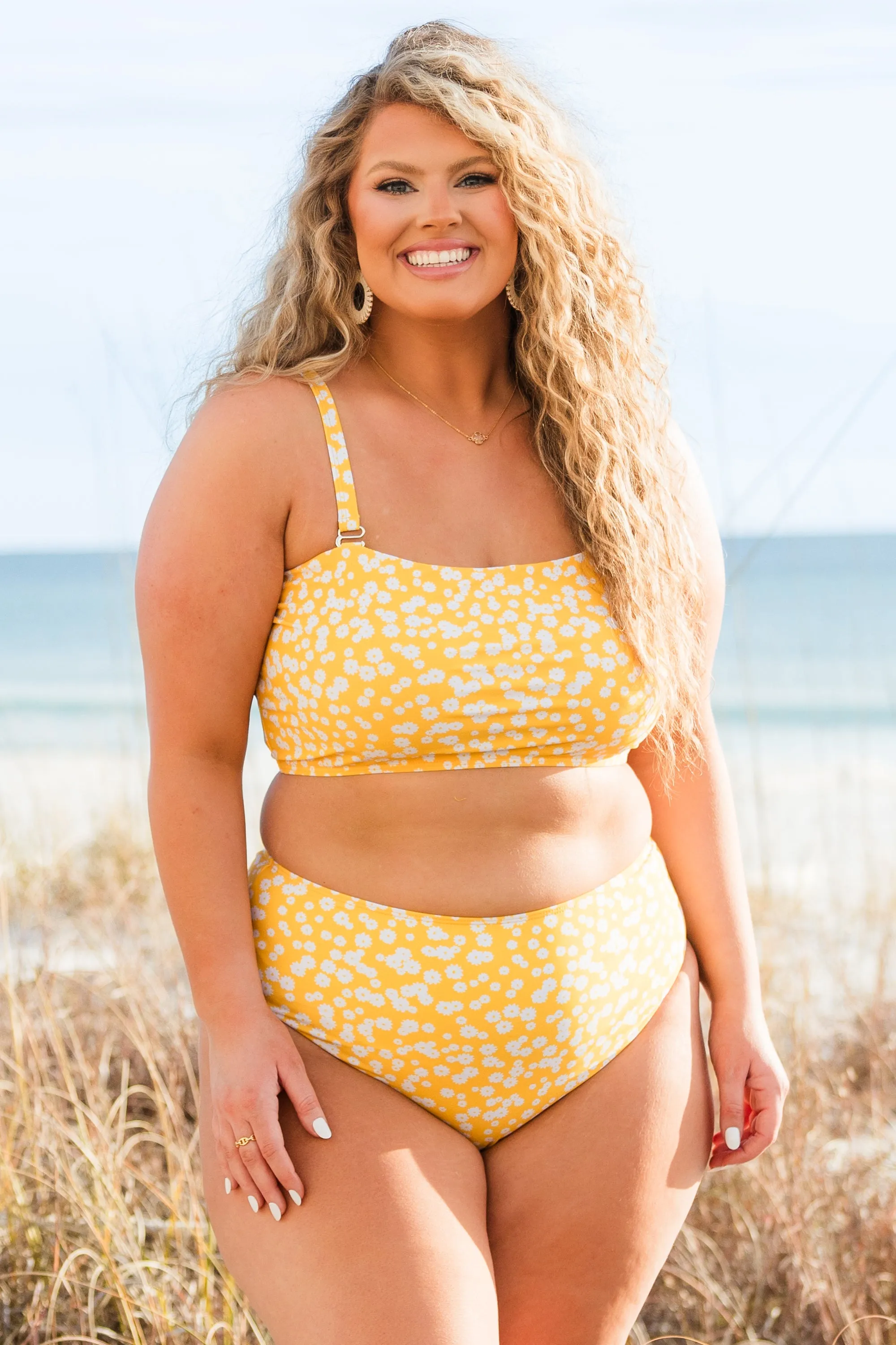 Feeling Fine And Sandy Swim Top, Yellow Floral