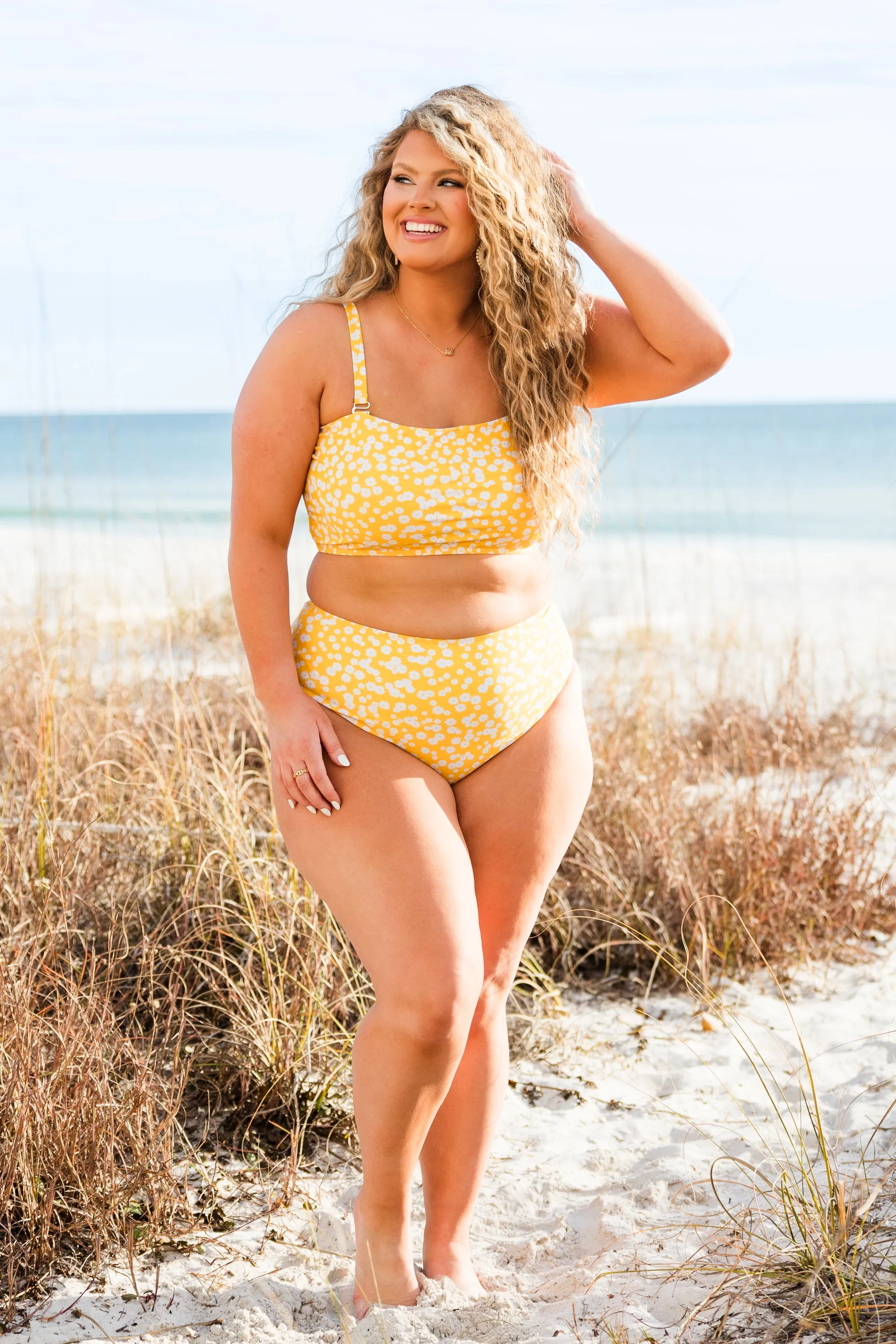 Feeling Fine And Sandy Swim Top, Yellow Floral