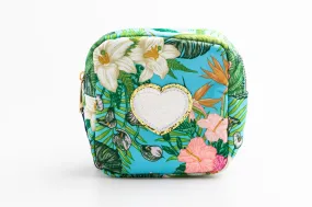 Floral Small Nylon Pouch with heart patch