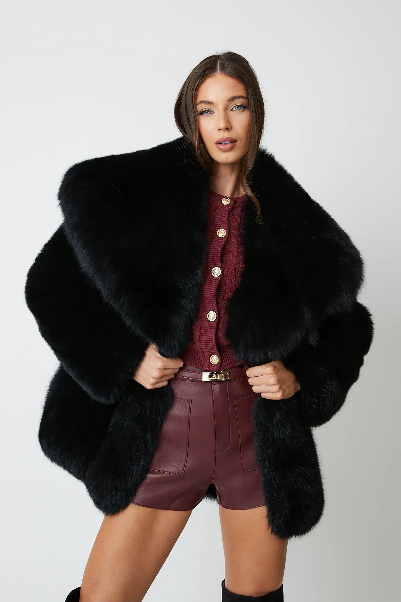 Gabi Full Pelt Fox Fur Coat with Collar