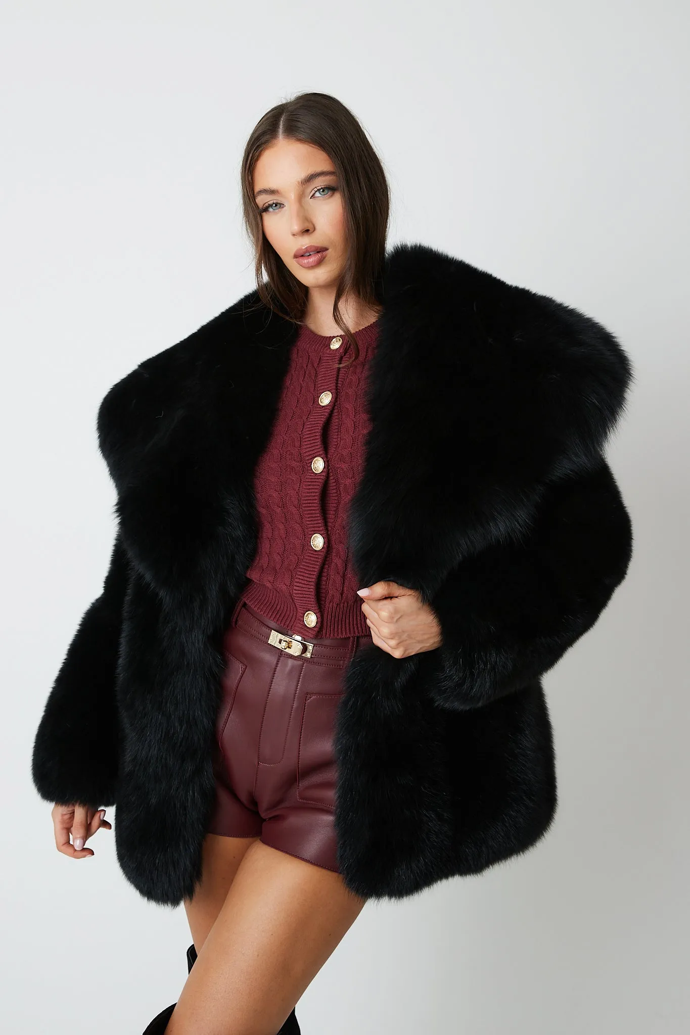 Gabi Full Pelt Fox Fur Coat with Collar