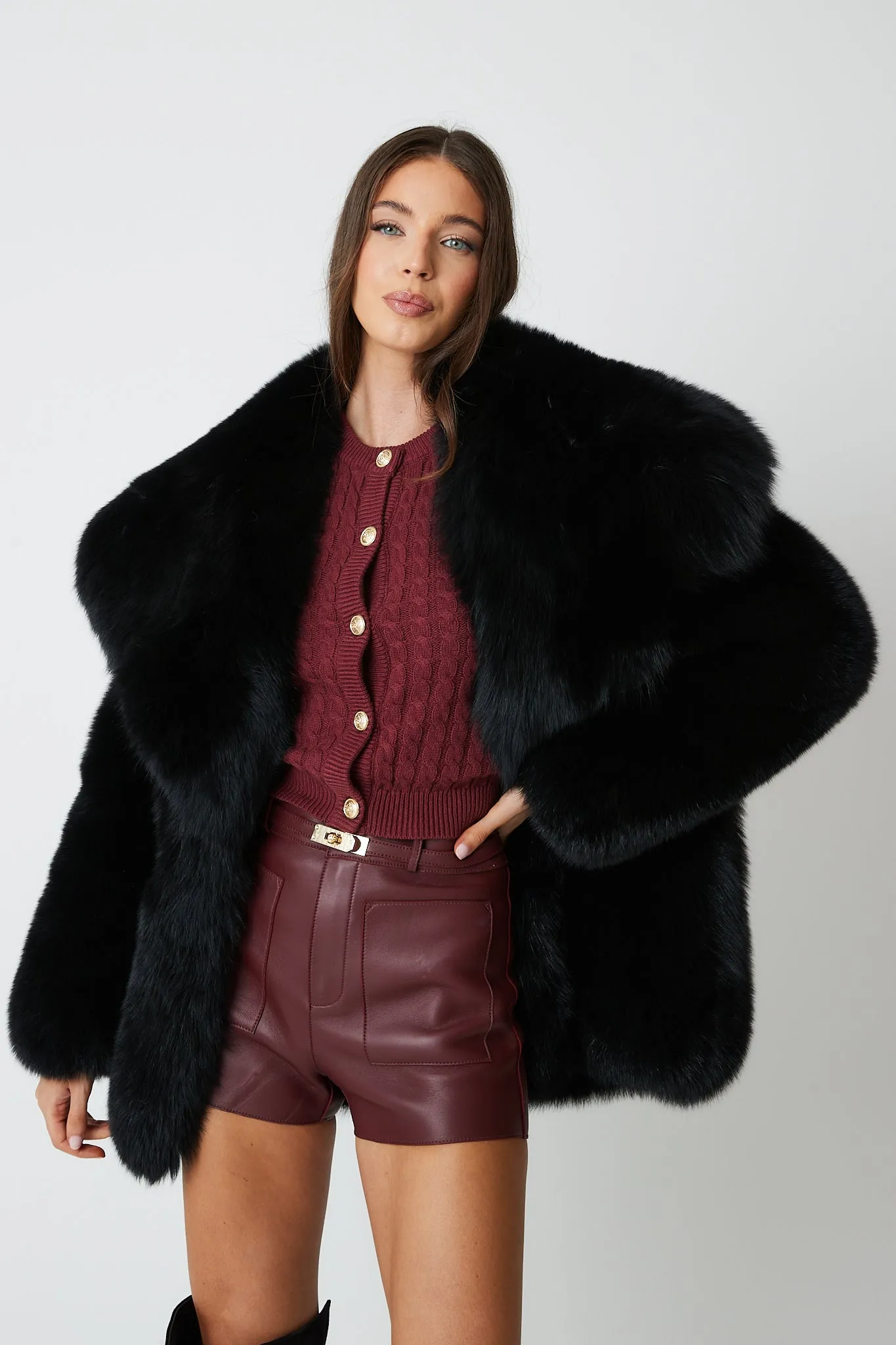 Gabi Full Pelt Fox Fur Coat with Collar