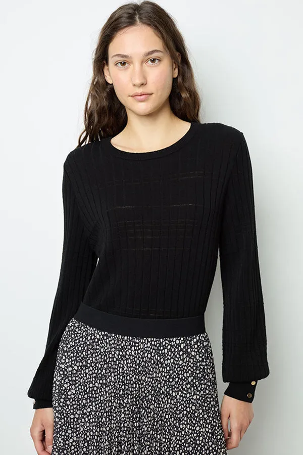 Gerard Darel JEANNE FINE RIBBED BLACK SWEATER