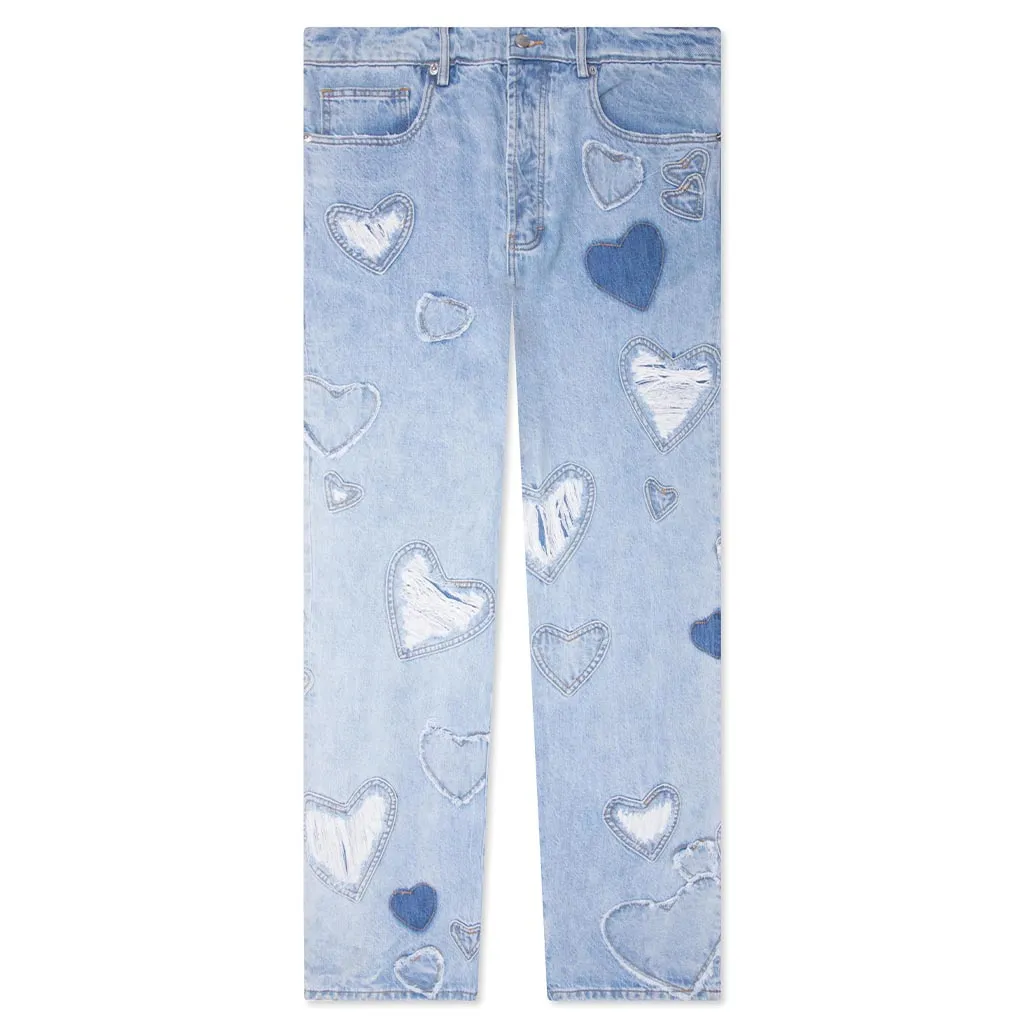 Heart Patchwork Jeans - Light Wash