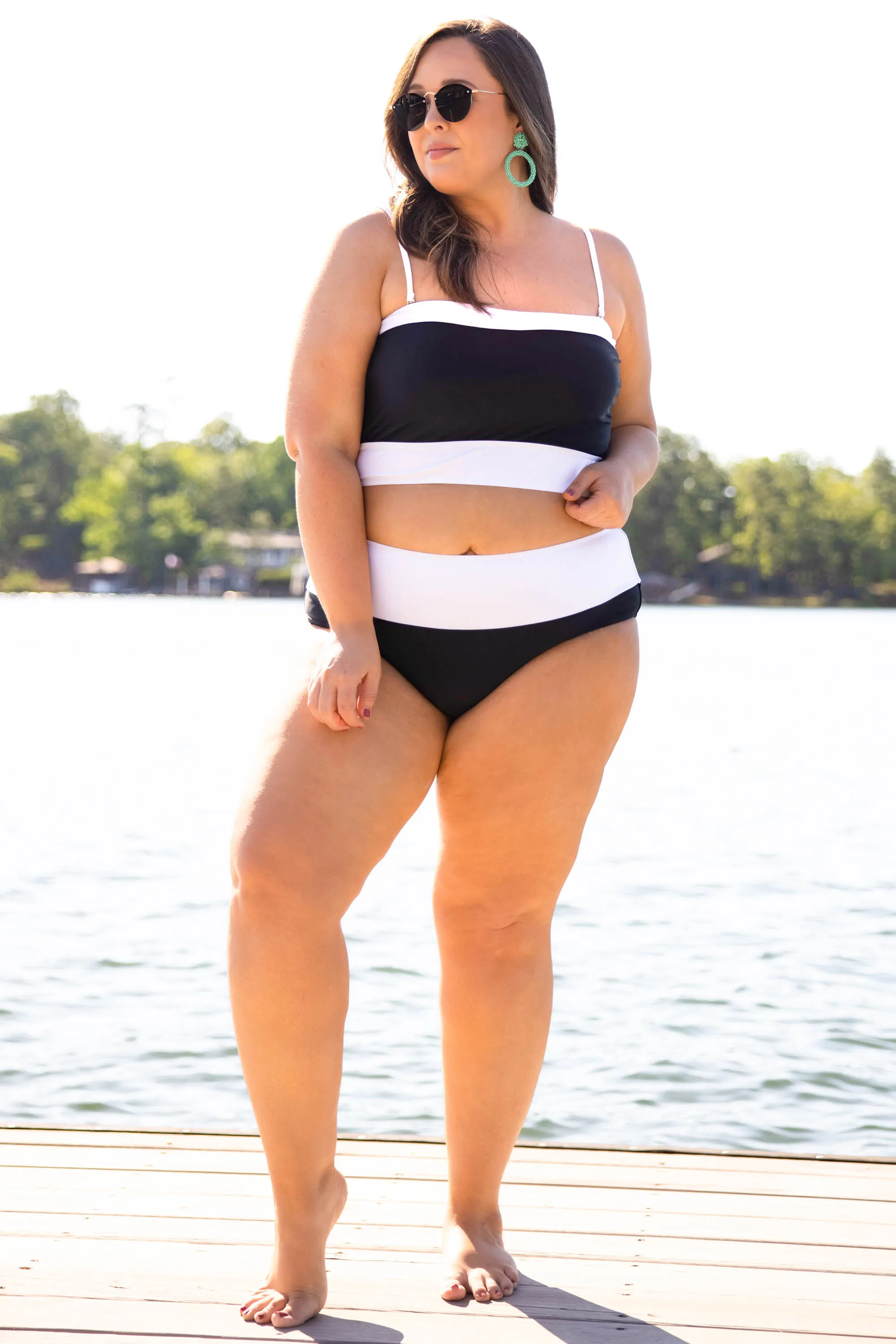 Hidden Islands Swim Top, Black-White