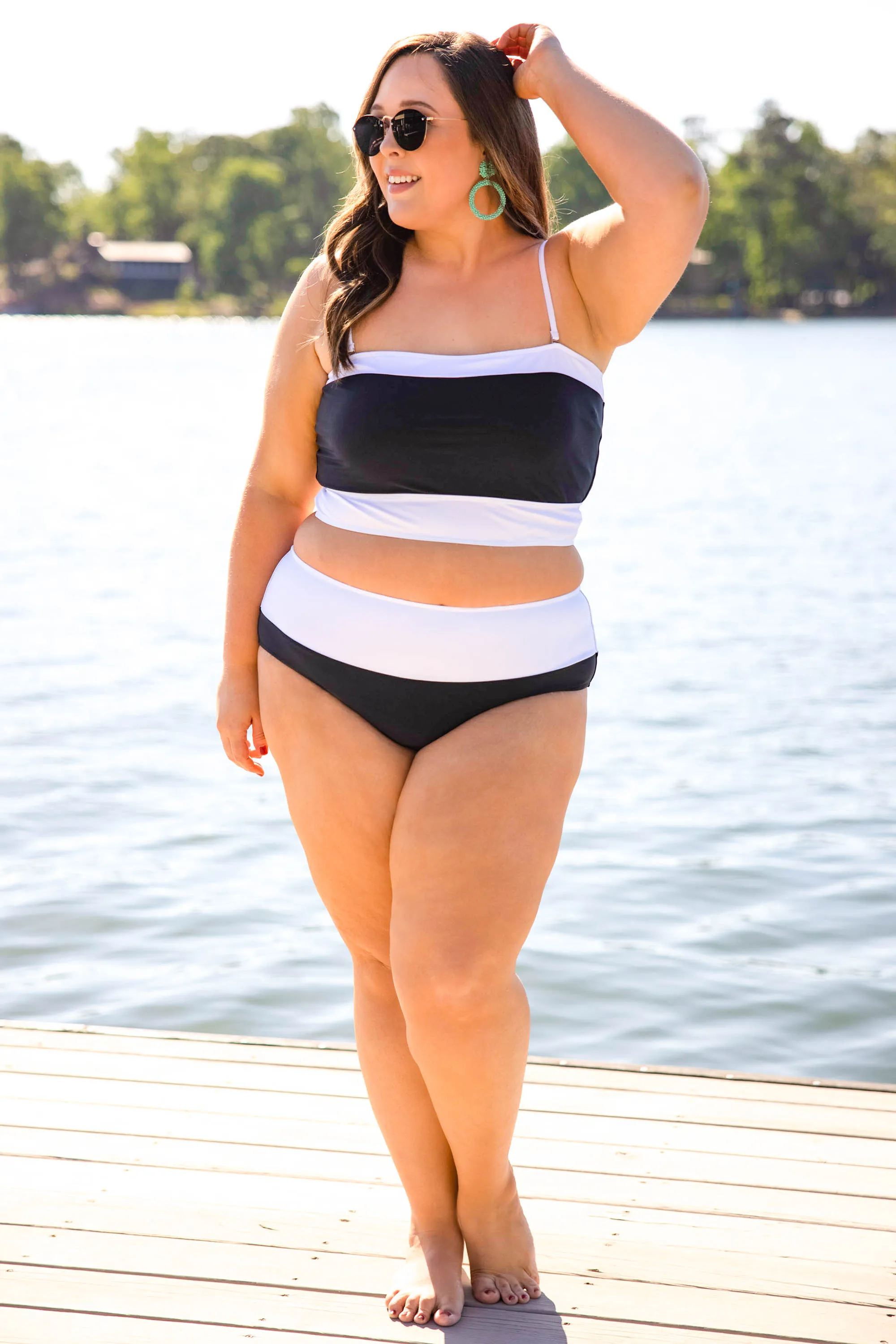 Hidden Islands Swim Top, Black-White