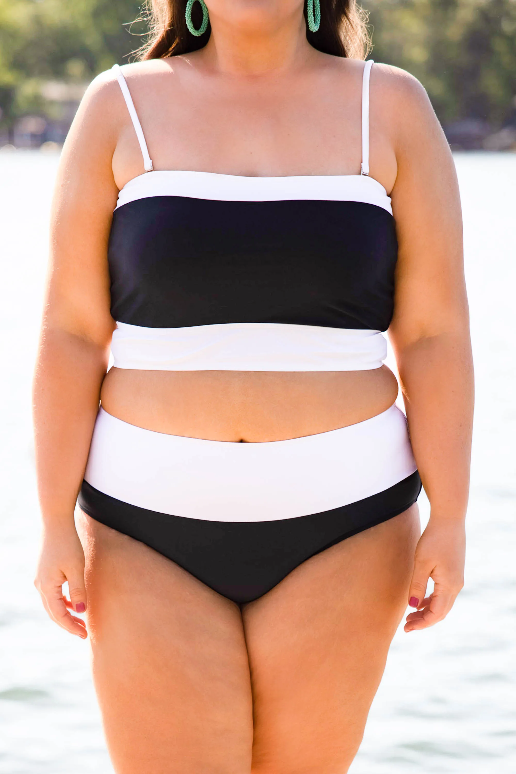 Hidden Islands Swim Top, Black-White