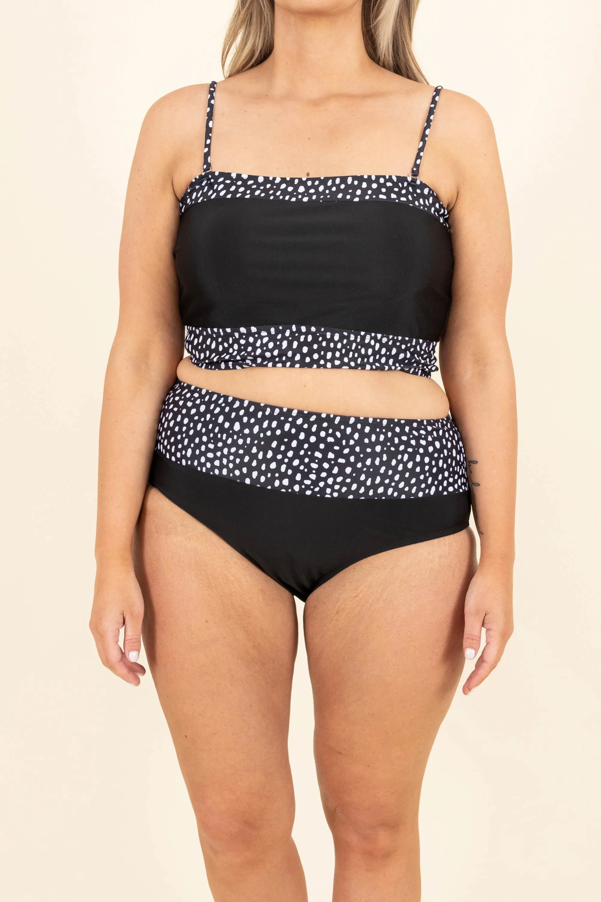 Hidden Islands Swim Top, Black/Dalmatian