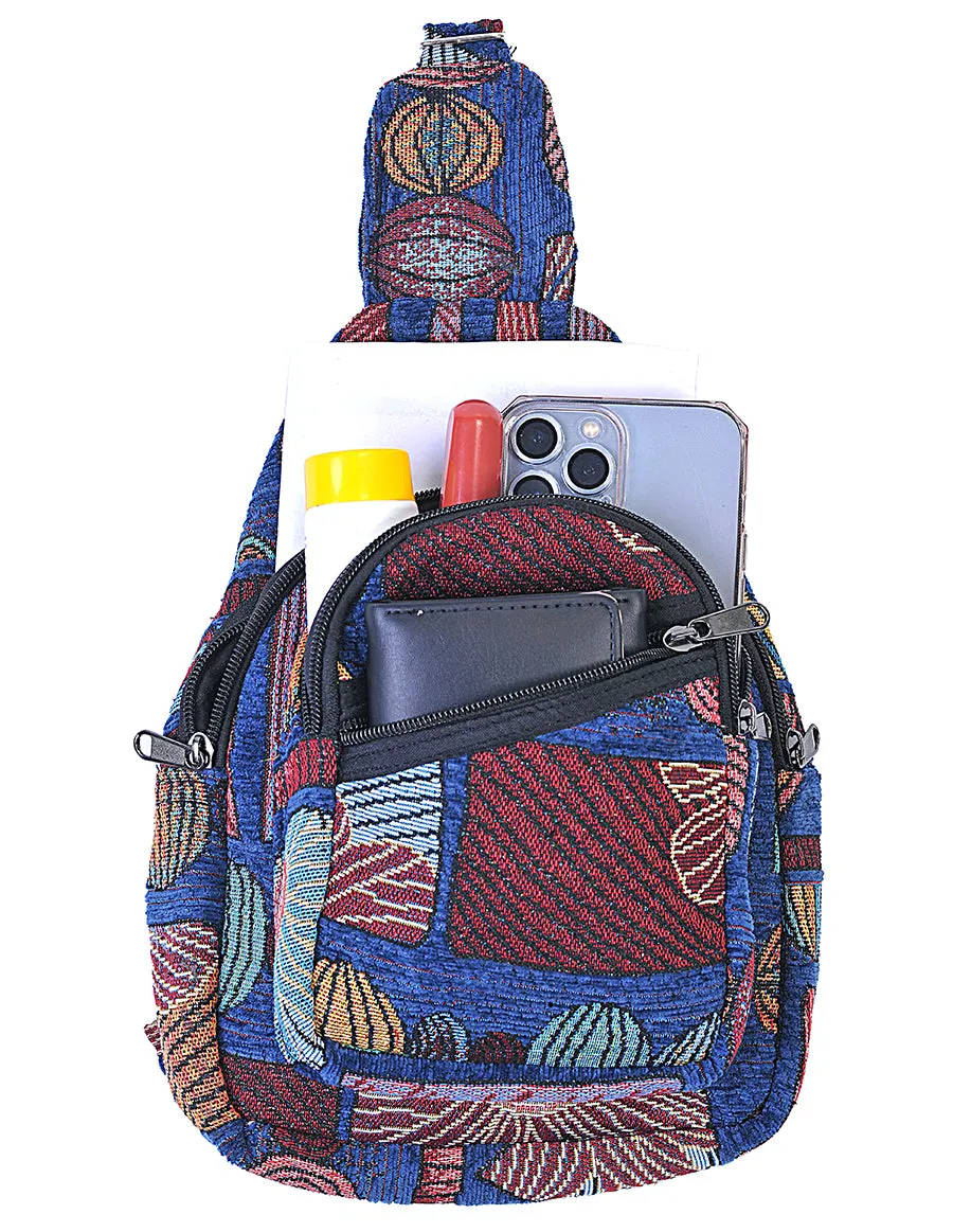 Hippie Boho Cotton Bohemian Crossbody Sling Bag Backpack Blue