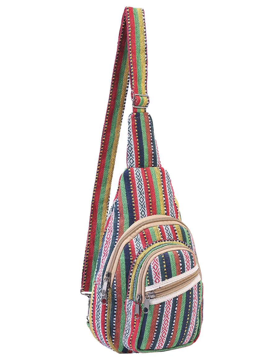 Hippie Boho Cotton Bohemian Crossbody Sling Bag Backpack